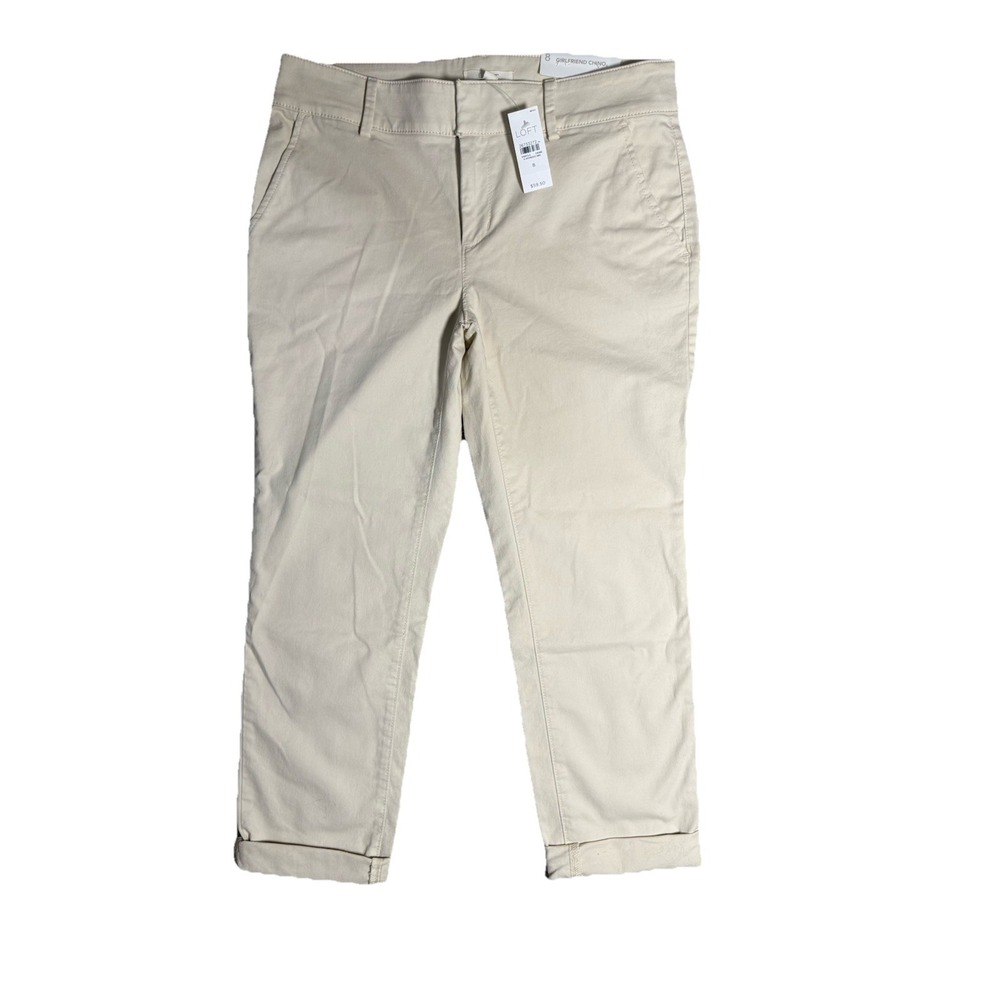 LOFT Girlfriend Chino Light Khaki Ankle Pants Women Size 8 High Rise Stretch NWT